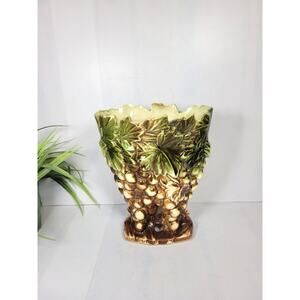 Vintage McCoy Vase, Double Art Pottery Grapes Cluster and Leaves